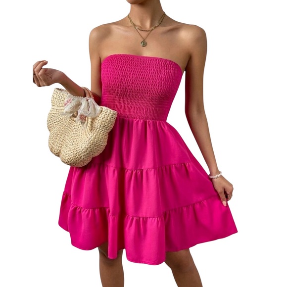 SHEIN Dresses & Skirts - SHEIN Pink Smocked Tiered Mini Sundress Small